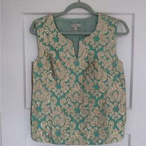 J. Crew Metallic Gold and Teal Brocade Blouse